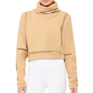 Alo Yoga Advance Long Sleeve Sweatshirt Putty Tan Pullover Mock Neck Womens Sz L